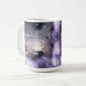 Schattigee kat en geest Halloween Koffiemok (Voorkant links)