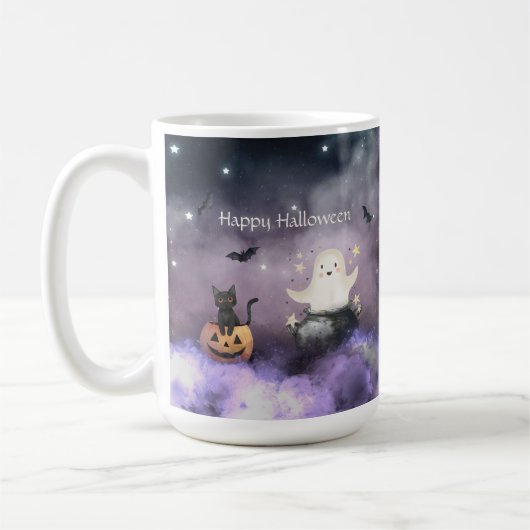 Schattigee kat en geest Halloween Koffiemok (Links)