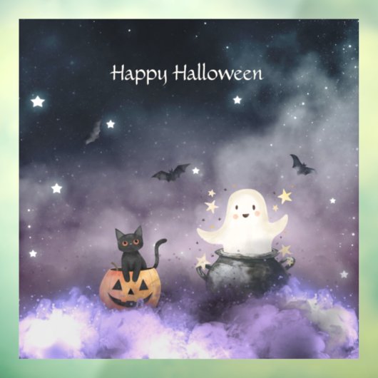 Schattigee kat en geest Halloween Raamsticker (Vel 3)