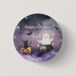 Schattigee kat en geest Halloween Ronde Button 3,2 Cm