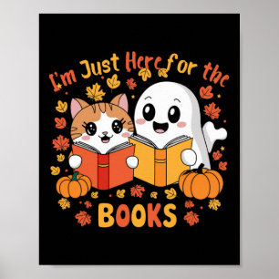 Schattigee kat en geest lezen Halloween boeken sce Poster