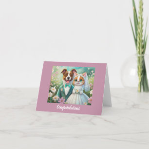 Schattigee kat en hond bruiloft gefeliciteerd kaart
