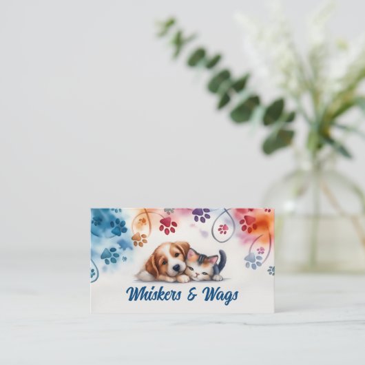 Schattigee kat en hond Huisdier sitter Visitekaartje (Staand voorkant)