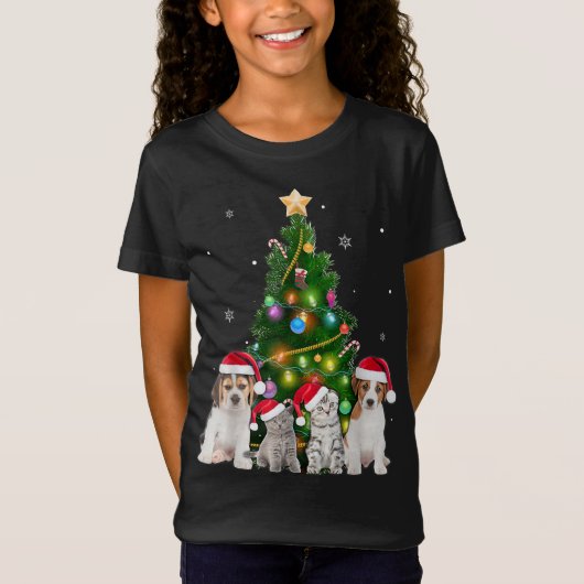 Schattigee Kat en Hond Kerstboom Kat Liefhebber Xm T-shirt (Voorkant)