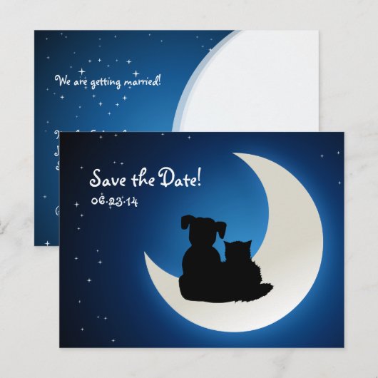 Schattigee kat en hond - Save the Date briefkaart (Voorkant / Achterkant)