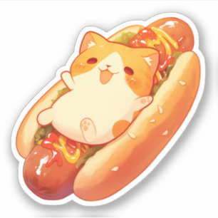 Schattigee kat en hotdog Sticker