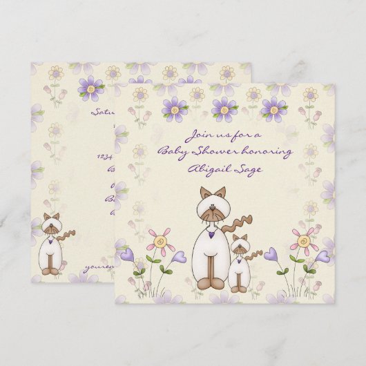 Schattigee kat en kitten Baby shower uitnodiging ~ (Voorkant / Achterkant)