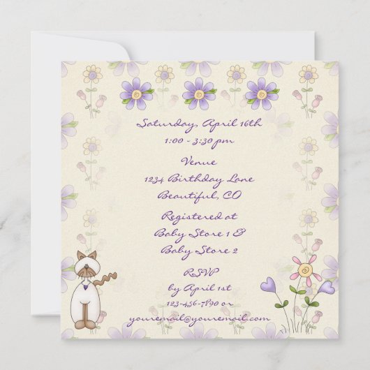 Schattigee kat en kitten Baby shower uitnodiging ~ (Achterkant)