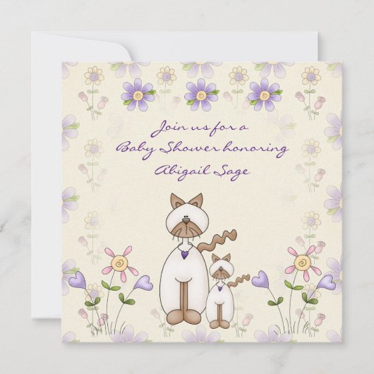 Schattigee kat en kitten Baby shower uitnodiging ~ (Voorkant)