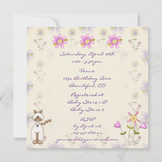 Schattigee kat en kitten meisjes Baby shower Kaart (Achterkant)