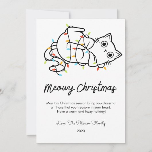 Schattigee kat en lichten Pet Lover Christmas Flat Feestdagenkaart (Voorkant)