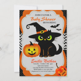 Schattigee kat en pompoen Halloween Baby shower In Kaart