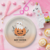 Schattigee kat en pompoen Halloween Baby shower Papieren Bordje (Feest)