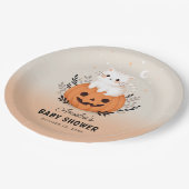 Schattigee kat en pompoen Halloween Baby shower Papieren Bordje (Gekanteld)