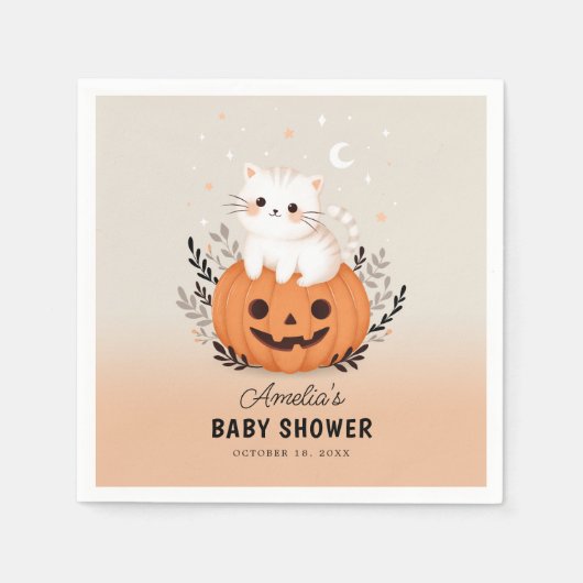 Schattigee kat en pompoen Halloween Baby shower Servet (Voorkant)