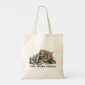 Schattigee kat en rare mensen citeren tote bag (Achterkant)