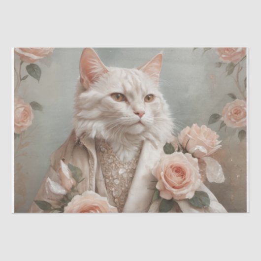 Schattigee kat en romantische Rozen - Decoupage - Tissuepapier (Voorkant)