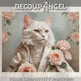 Schattigee kat en romantische Rozen - Decoupage - Tissuepapier