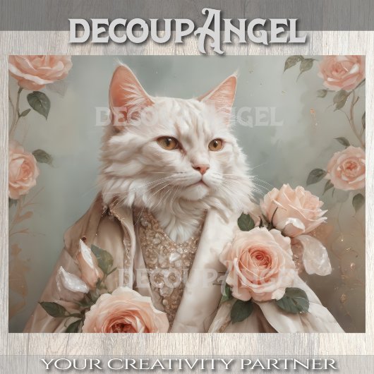 Schattigee kat en romantische Rozen - Decoupage - Tissuepapier