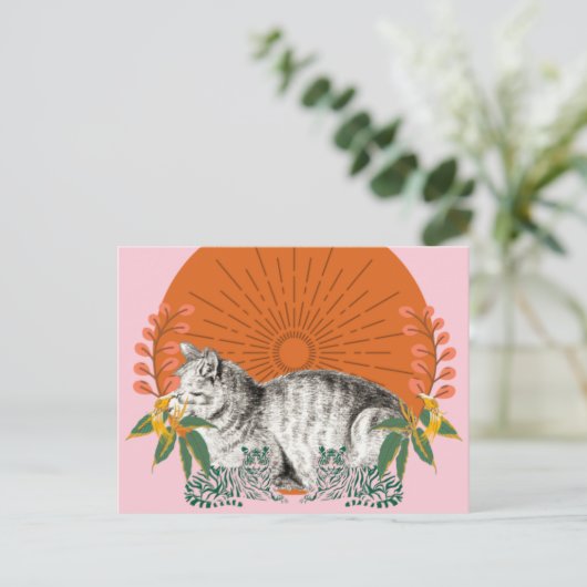 Schattigee kat en tijger Briefkaart | speelse tijg (Staand voorkant)