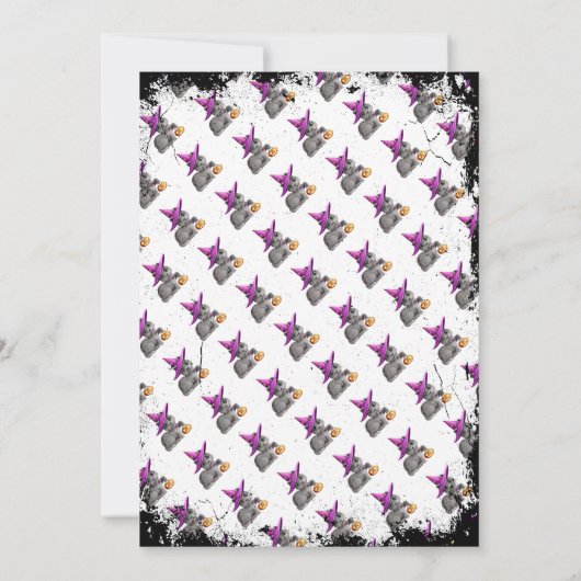 Schattigee kat en uil Halloween-feestuitnodiging Kaart (Achterkant)