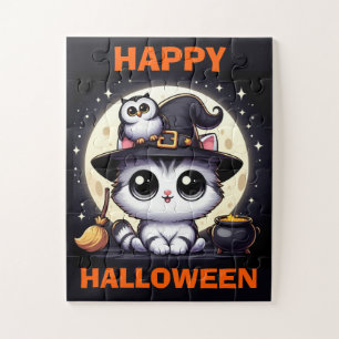 Schattigee kat en uil kinderen legpuzzel