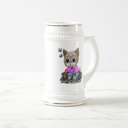 Schattigee kat en vlinder bierpul (Voorkant rechts)