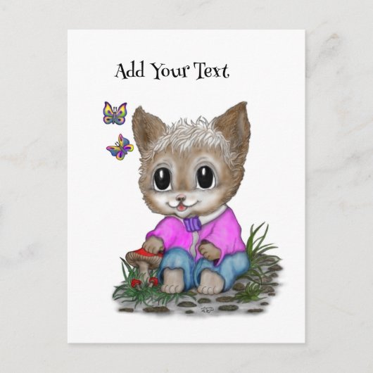 Schattigee kat en vlinder briefkaart (Voorkant)