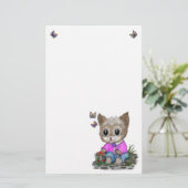 Schattigee kat en vlinder briefpapier (Staand voorkant)