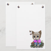 Schattigee kat en vlinder briefpapier (Voorkant / Achterkant)