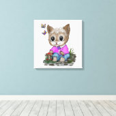 Schattigee kat en vlinder canvas afdruk (Insitu (Houten vloer))