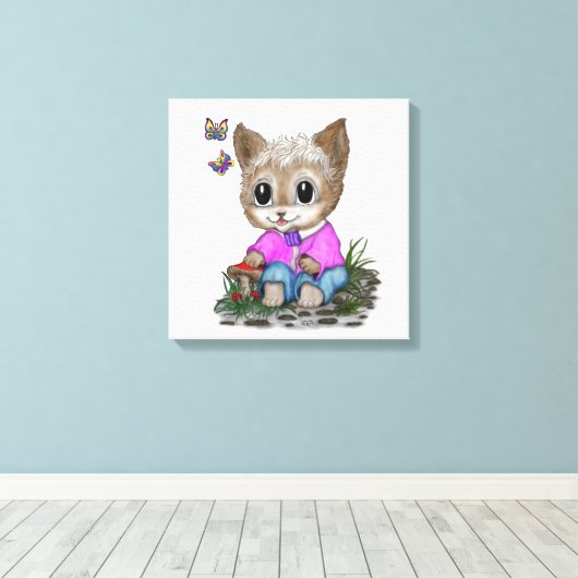 Schattigee kat en vlinder canvas afdruk (Insitu (Houten vloer))