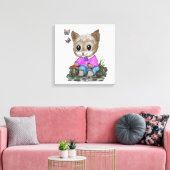Schattigee kat en vlinder canvas afdruk (Insitu (Woonkamer))