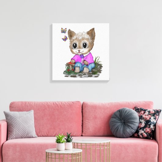 Schattigee kat en vlinder canvas afdruk (Insitu (Woonkamer))