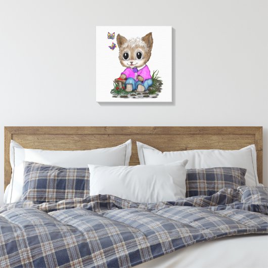 Schattigee kat en vlinder canvas afdruk (Insitu (Slaapkamer))