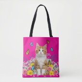 Schattigee kat en vlinder Canvas tas (Voorkant)