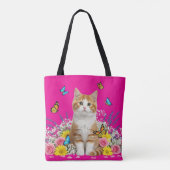 Schattigee kat en vlinder Canvas tas (Achterkant)