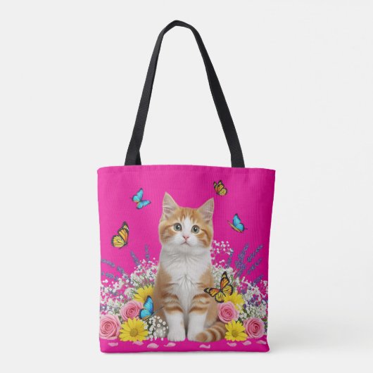 Schattigee kat en vlinder Canvas tas (Achterkant)
