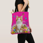 Schattigee kat en vlinder Canvas tas (Dichtbij)