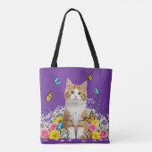 Schattigee kat en vlinder Canvas tas (Achterkant)