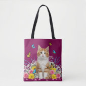 Schattigee kat en vlinder Canvas tas (Voorkant)