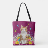 Schattigee kat en vlinder Canvas tas (Achterkant)
