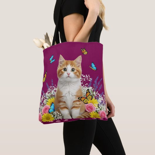 Schattigee kat en vlinder Canvas tas (Dichtbij)