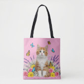 Schattigee kat en vlinder Canvas tas (Voorkant)