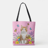Schattigee kat en vlinder Canvas tas (Achterkant)