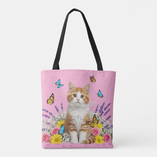 Schattigee kat en vlinder Canvas tas (Achterkant)