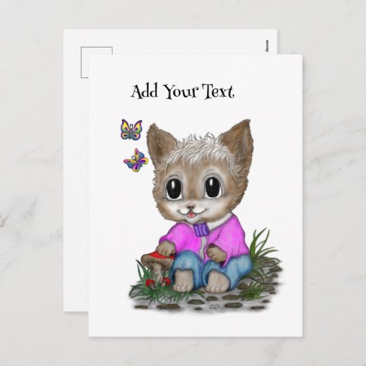 Schattigee kat en vlinder feestdagenkaart (Voorkant / Achterkant)