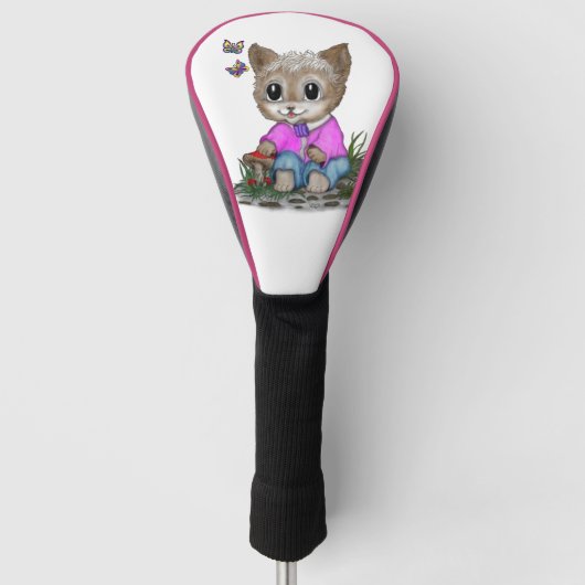 Schattigee kat en vlinder golfheadcover (Voorkant)