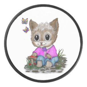 Schattigee kat en vlinder hockey puck