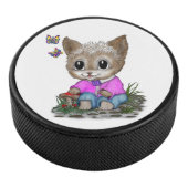 Schattigee kat en vlinder hockey puck (3/4)
